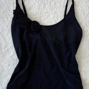 Elegant Black Women's Top with Floral Detail